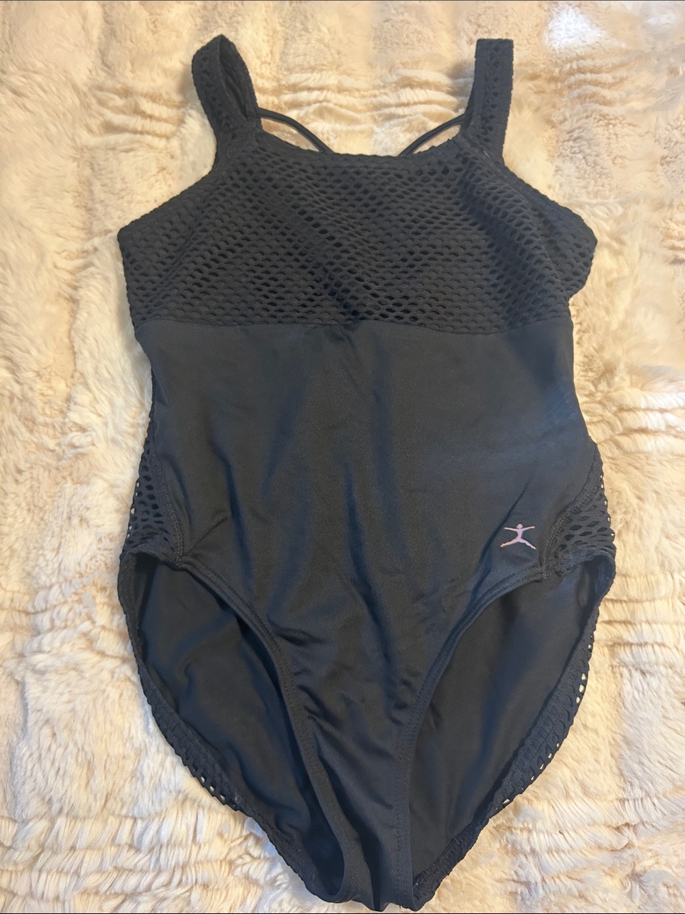 Danskin Black Leotard with Mesh Detail and Criss-Cross Back